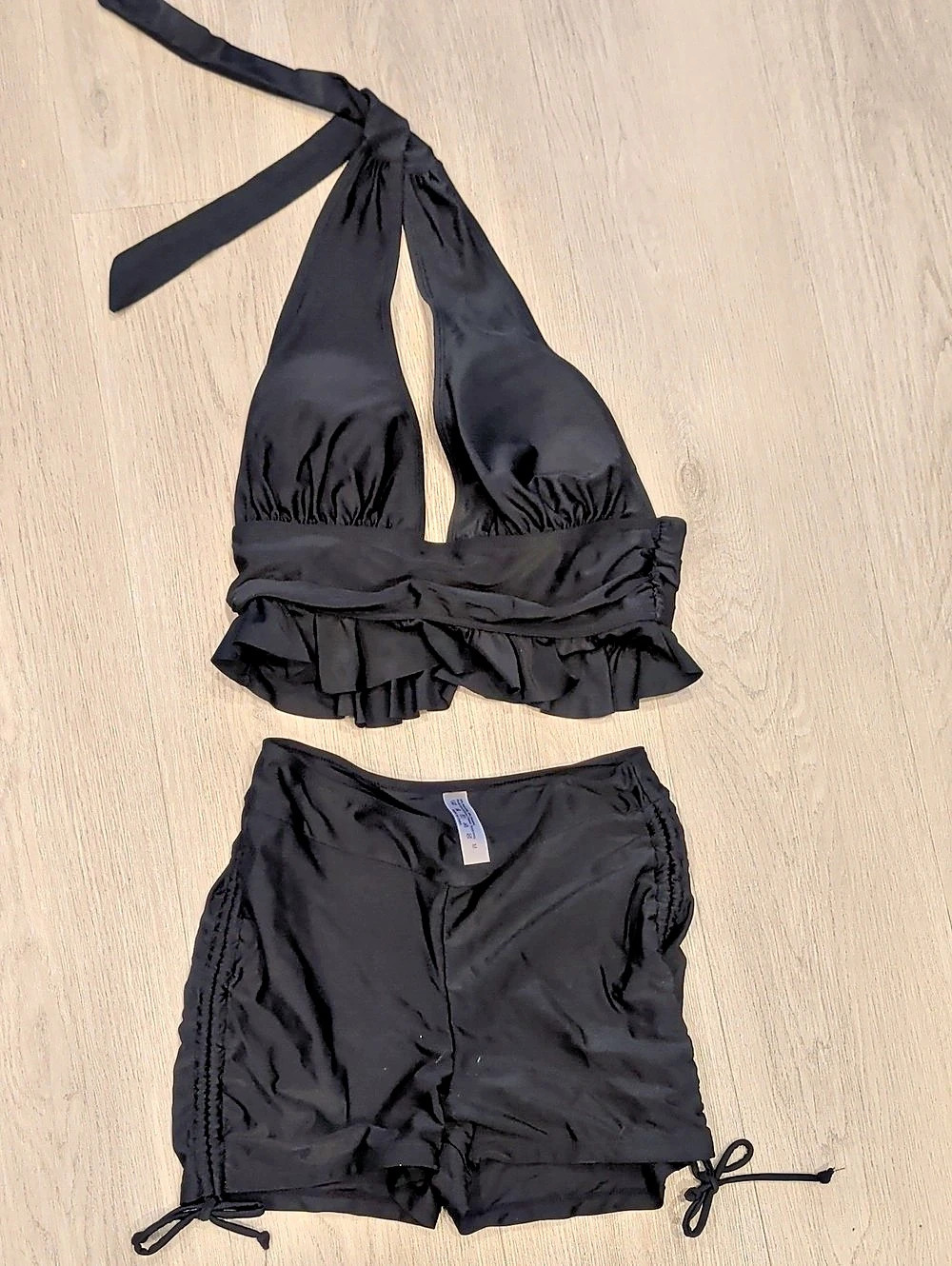 Black Ruffled Tie Bikini Size Medium